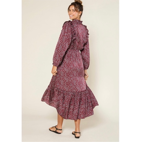 Outerknown Stardust Floral Ruffle Midi Dress in Purple Size Small - Picture 2 of 11